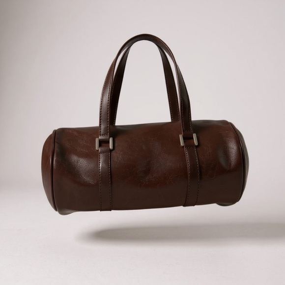 Elegant Brown Leather Barrel  Bag for for Women - Picture 2 of 3